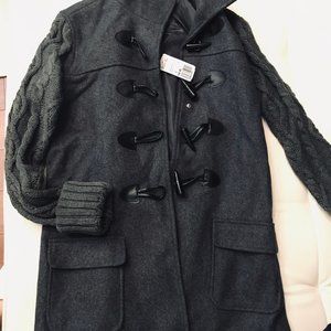 Wool Blend Cable Grey Charcoal Kitted Coat Jacket